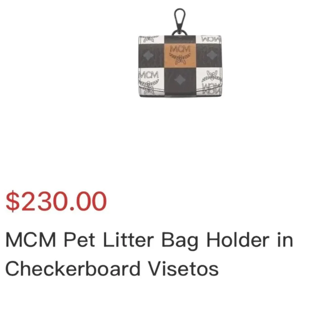 MCM Pet Litter Bag Holder Checkerboard Visetos Black White Cognac Logo - NEW/NIB